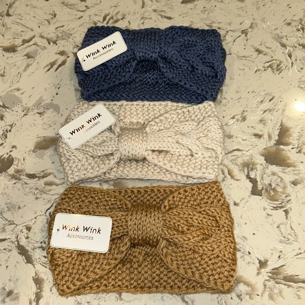 CROCHET ACRYLIC KNIT HEADBANDS/EAR COVERS SET OF 3 NWT